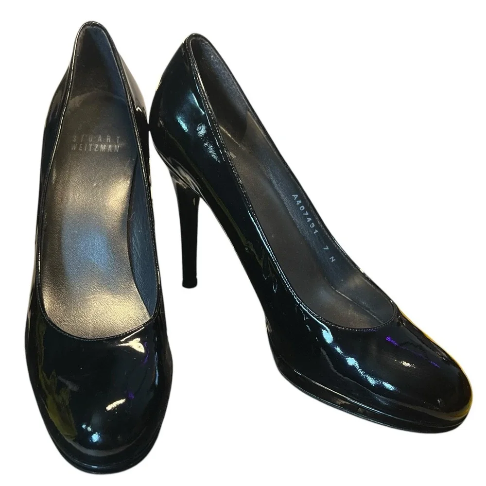 Stuart Weitzman Platswoon Black Patent Leather Platform Heels Size 7 N